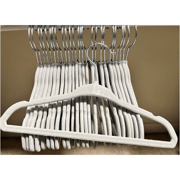 Non slip velvet Kids Hangers in Gray with Silver Hooks - Picture 1 of 2